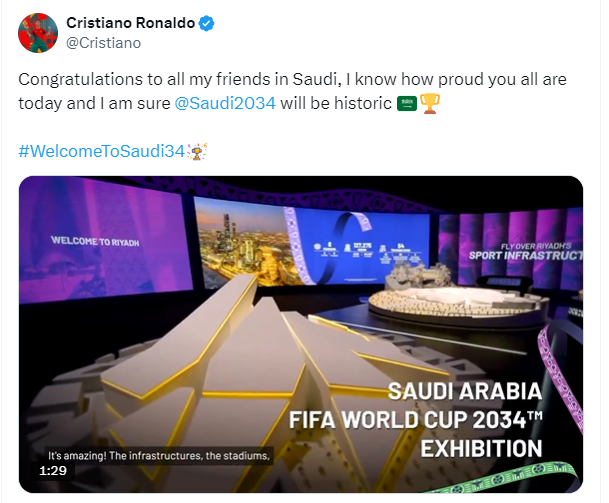Saudi Arabia to host 2034 Football World Cup, FIFA confirmed