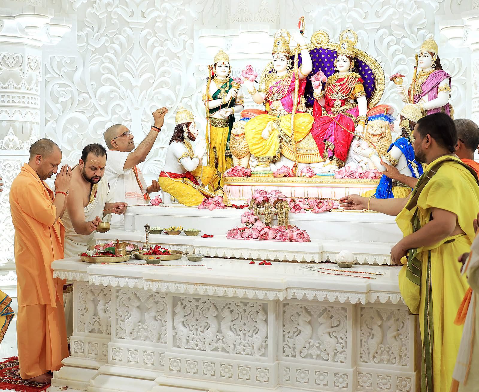 Pran Pratishtha: Rajaram and Mata Sita seated in the grand temple.