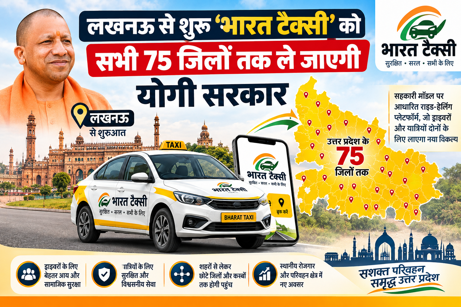 लखनऊ से शुरू ‘भारत टैक्सी’ को सभी 75 जिलों तक ले जाएगी योगी सरकार